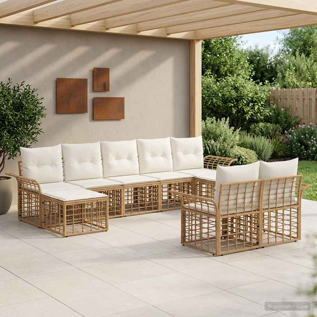 Udendørs sofagruppe 9 stk. Naturlig og Creme Hvid Polyester