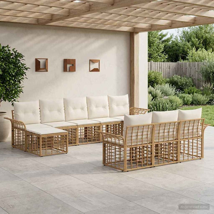 Udendørs sofagruppe 10 stk. Naturlig og Creme Hvid Polyester