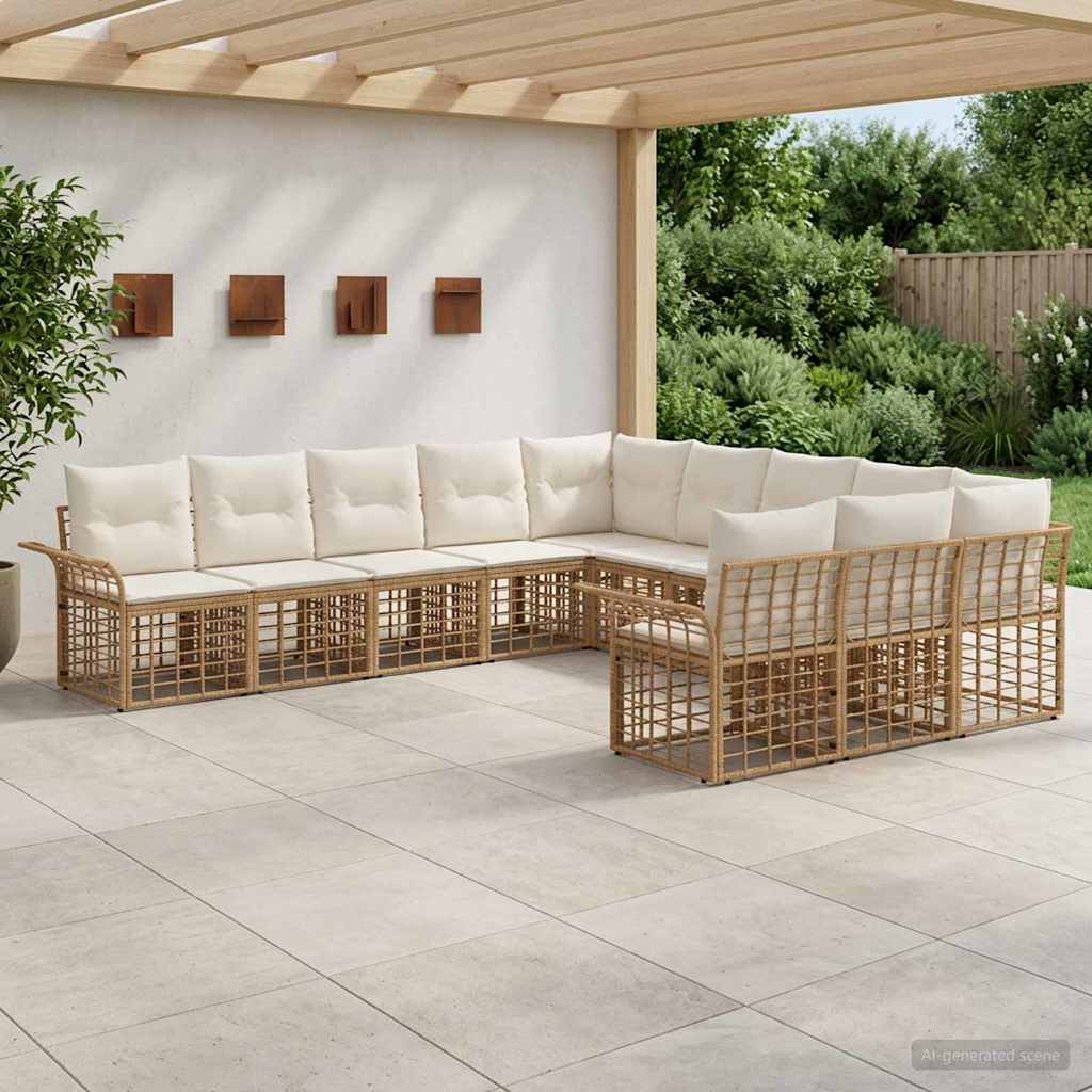 Udendørs sofagruppe 11 stk. Naturlig og Creme Hvid Polyester