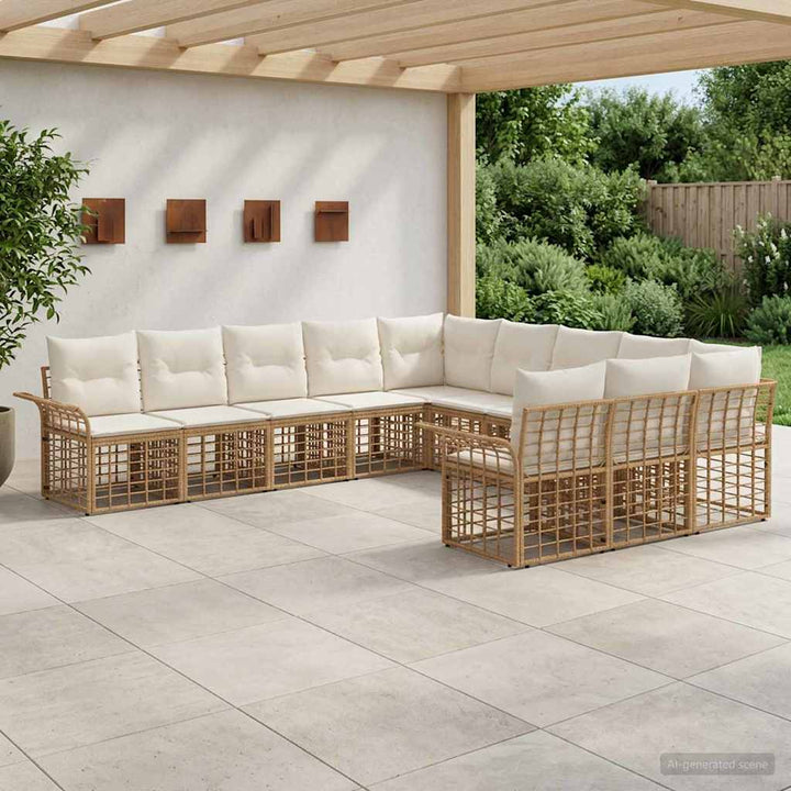 Udendørs sofagruppe 11 stk. Naturlig og Creme Hvid Polyester