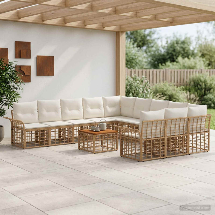 Udendørs sofagruppe 12 stk. Naturlig og Creme Hvid Polyester