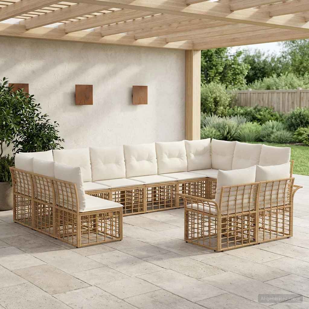 Udendørs sofagruppe 12 stk. Naturlig og Creme Hvid Polyester