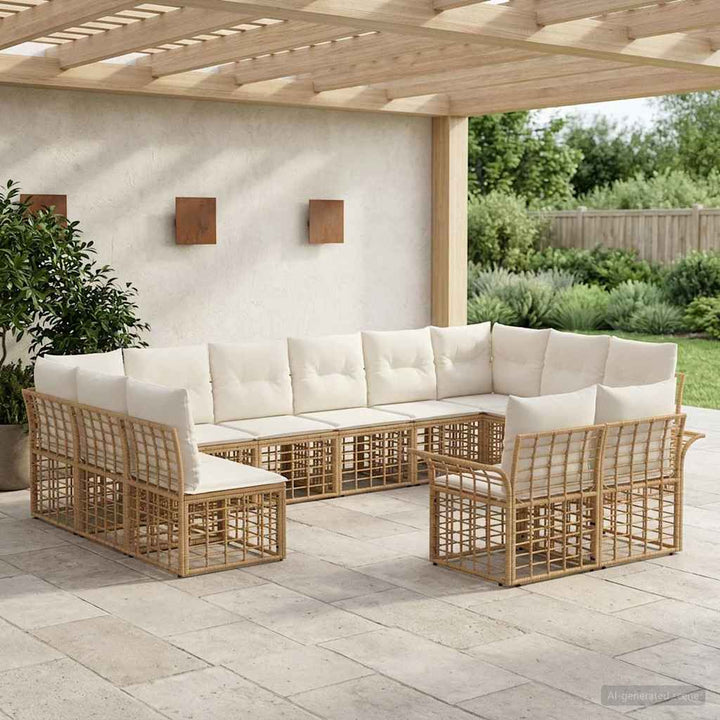 Udendørs sofagruppe 12 stk. Naturlig og Creme Hvid Polyester
