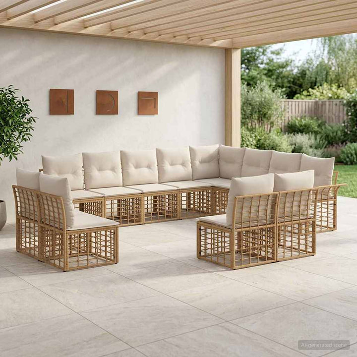 Udendørs sofagruppe 12 stk. Naturlig og Creme Hvid Polyester