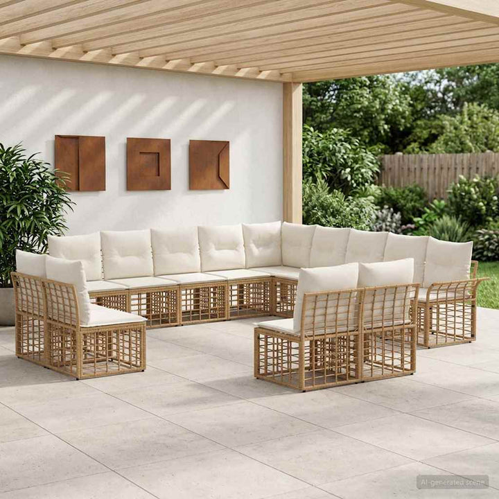 Udendørs sofagruppe 13 stk. Naturlig og Creme Hvid Polyester