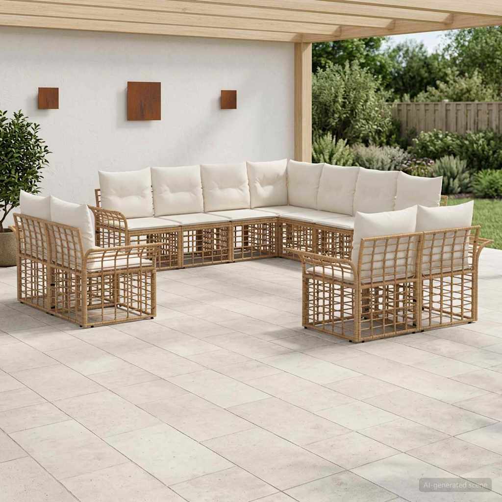 Udendørs sofagruppe 11 stk. Naturlig og Creme Hvid Polyester