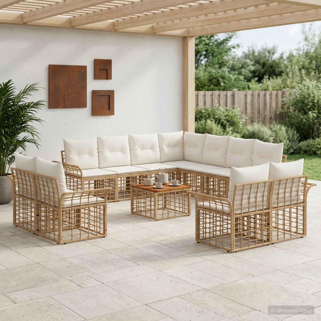 Udendørs sofagruppe 12 stk. Naturlig og Creme Hvid Polyester