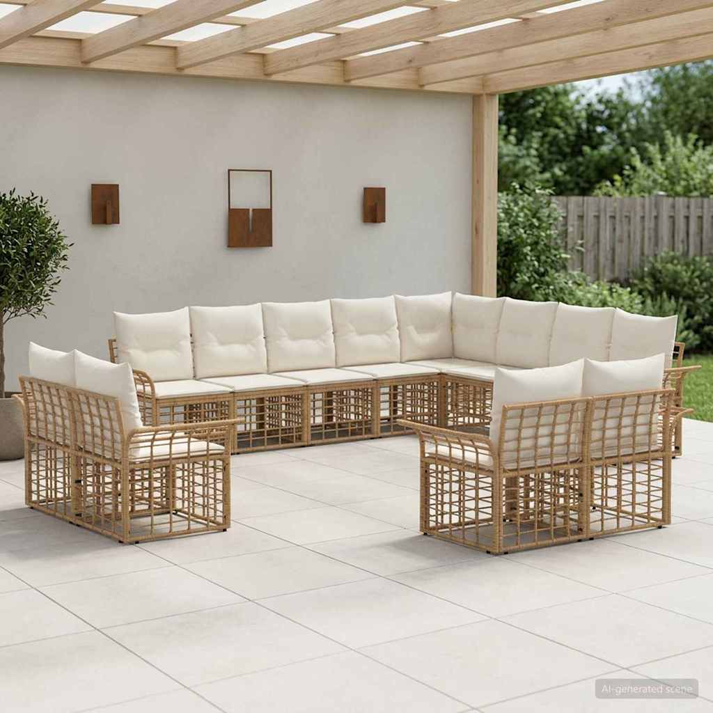 Udendørs sofagruppe 12 stk. Naturlig og Creme Hvid Polyester