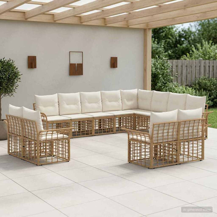 Udendørs sofagruppe 12 stk. Naturlig og Creme Hvid Polyester