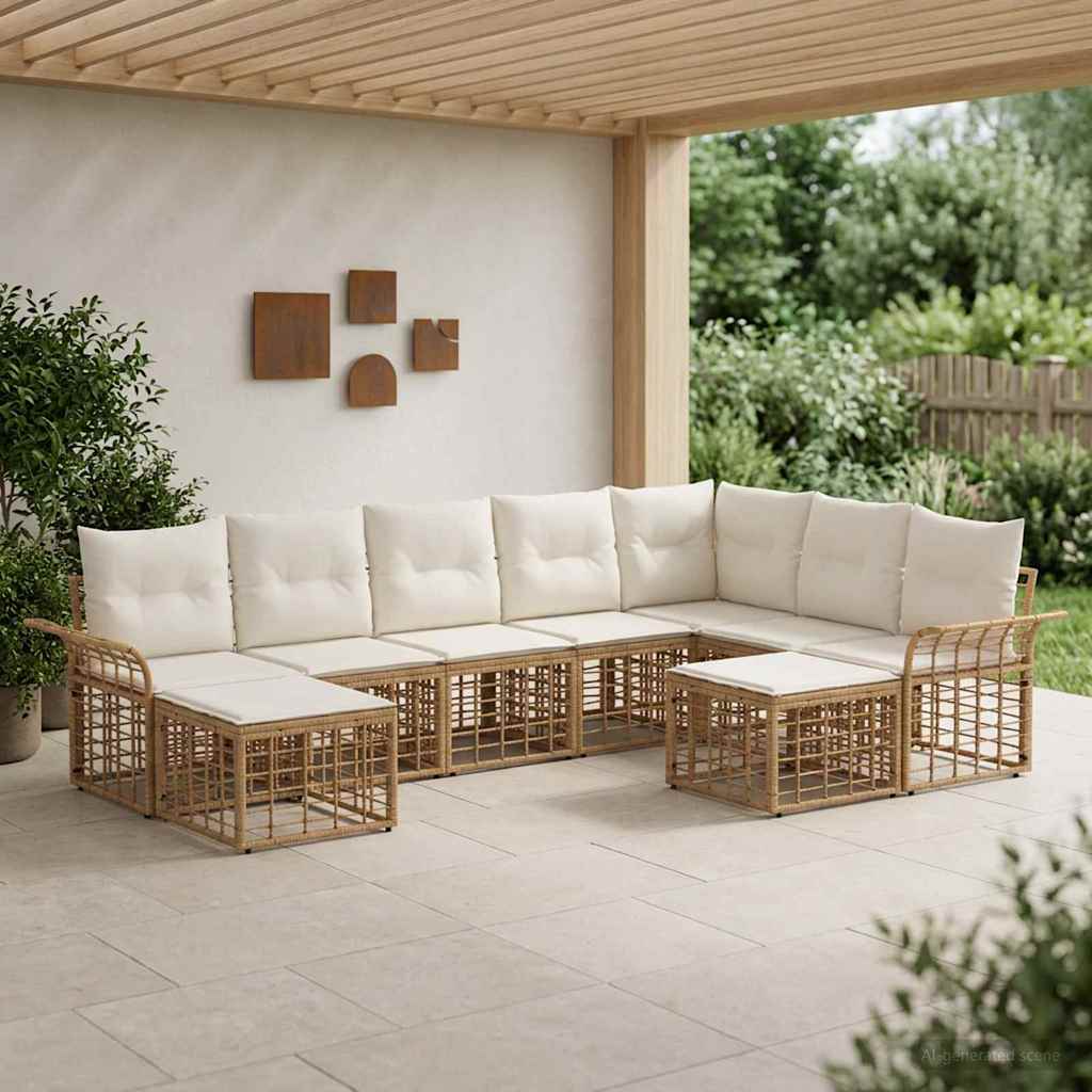 Udendørs sofagruppe 9 stk. Naturlig og Creme Hvid Polyester