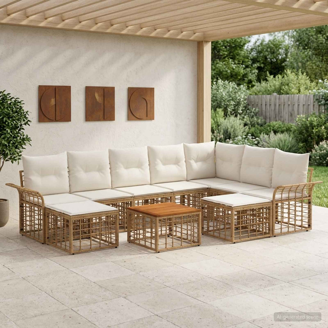 Udendørs sofagruppe 10 stk. Naturlig og Creme Hvid Polyester