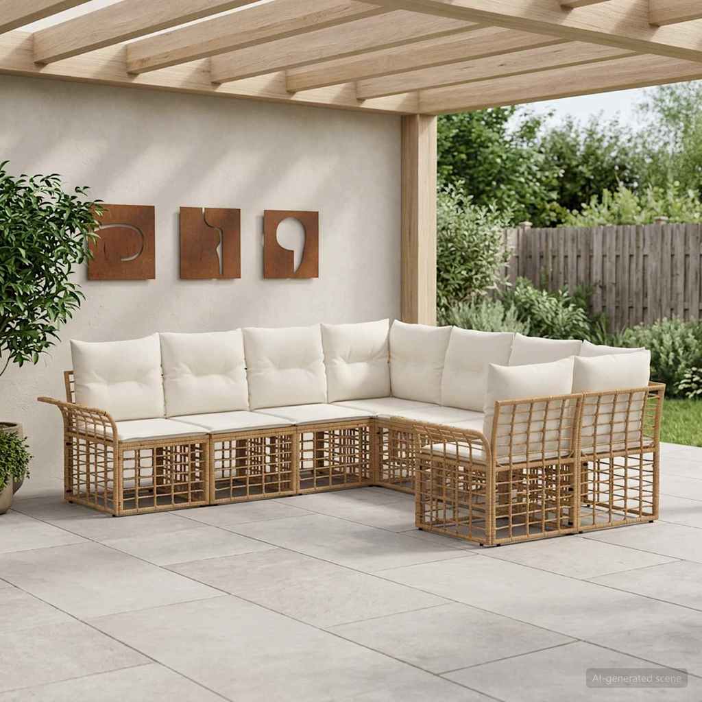 Udendørs sofagruppe 8 pcs Naturlig og Creme Hvid Polyester