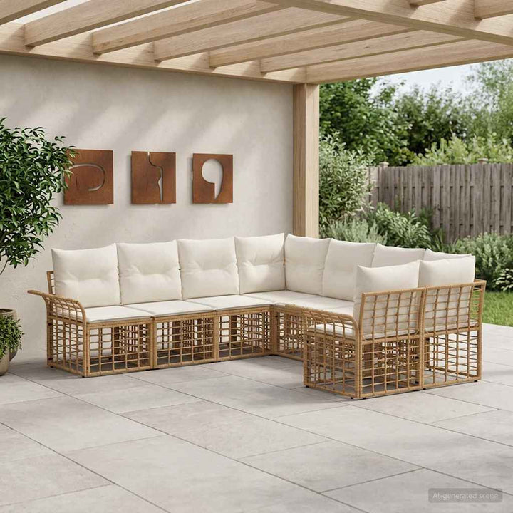 Udendørs sofagruppe 8 pcs Naturlig og Creme Hvid Polyester