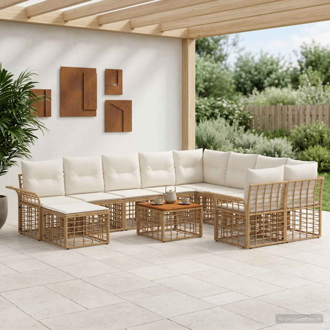 Udendørs sofagruppe 11 stk. Naturlig og Creme Hvid polyrattan
