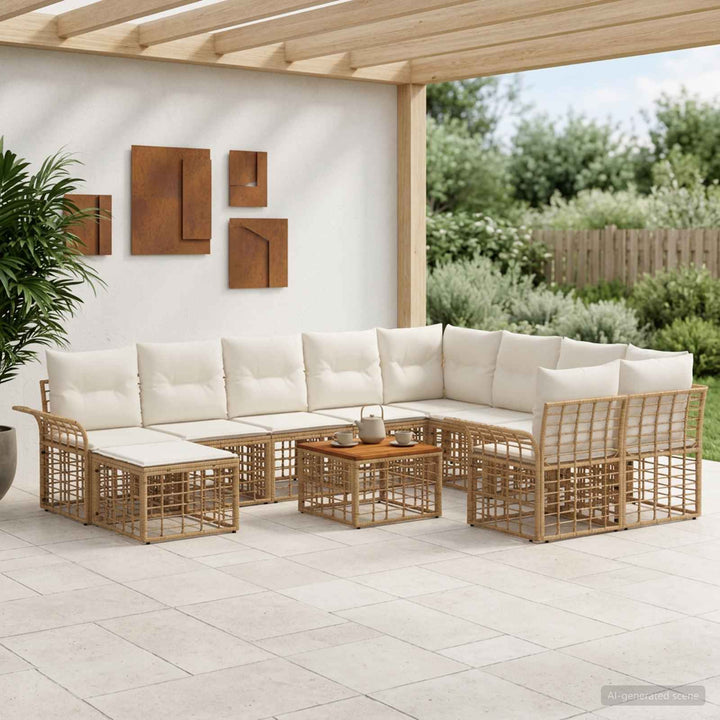 Udendørs sofagruppe 11 stk. Naturlig og Creme Hvid polyrattan