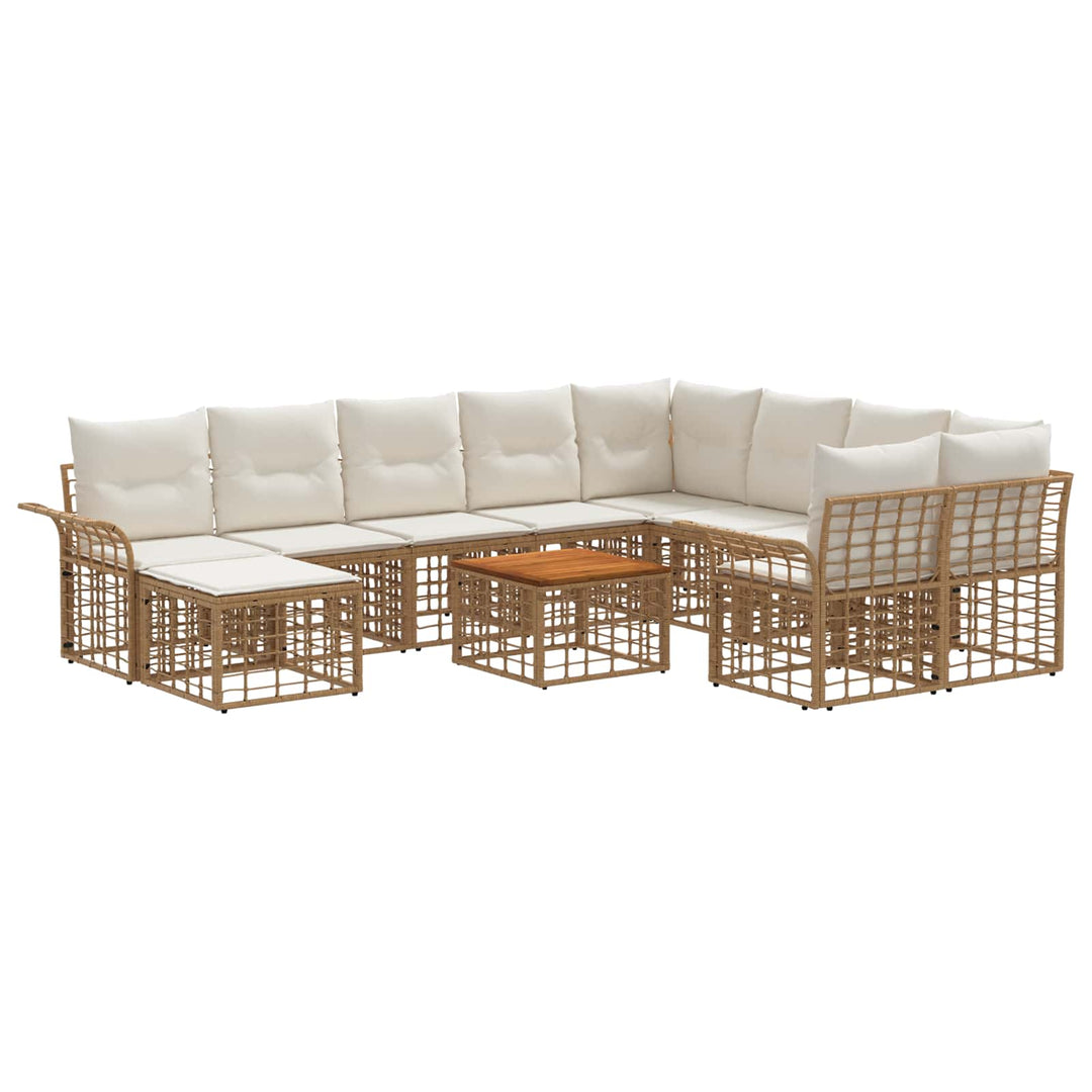 Udendørs sofagruppe 11 stk. Naturlig og Creme Hvid polyrattan
