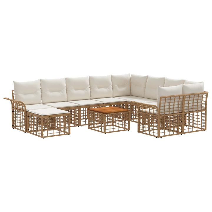 Udendørs sofagruppe 11 stk. Naturlig og Creme Hvid polyrattan