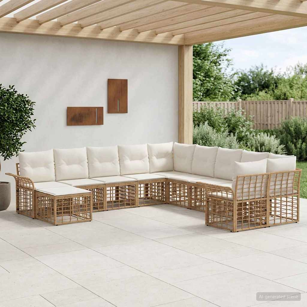 Udendørs sofagruppe 11 stk. Naturlig og Creme Hvid Polyester