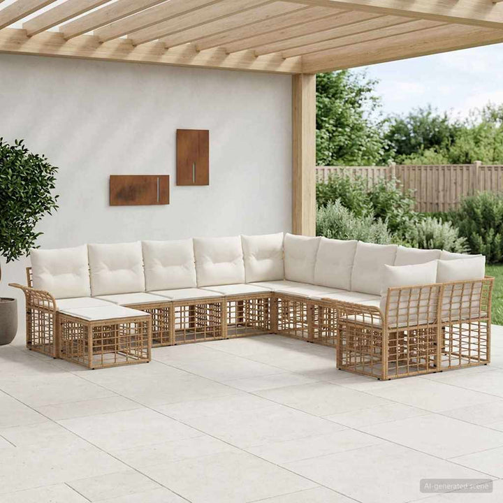 Udendørs sofagruppe 11 stk. Naturlig og Creme Hvid Polyester