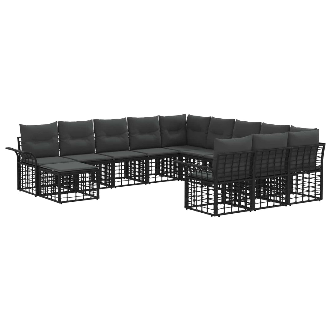 Havesofa Sæt 12 stk. Sort og Mørkegrå polyrattan