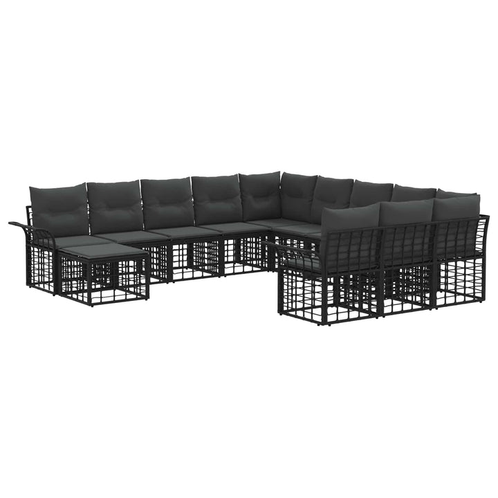 Havesofa Sæt 12 stk. Sort og Mørkegrå polyrattan