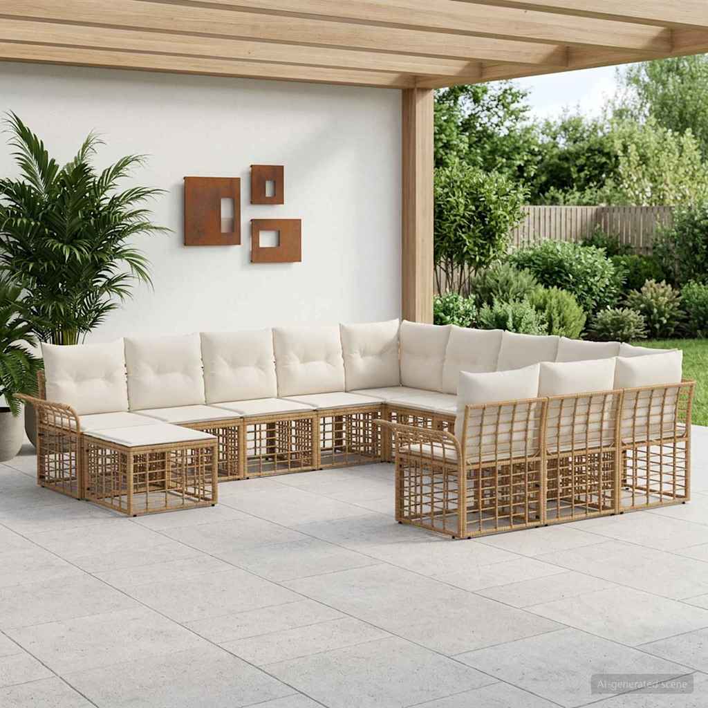 Havesofa Sæt 12 stk. Naturlig og Creme Hvid polyrattan