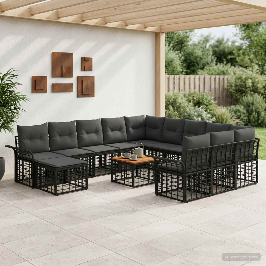 Havesofa Sæt 13 pcs Sort og Mørkegrå polyrattan