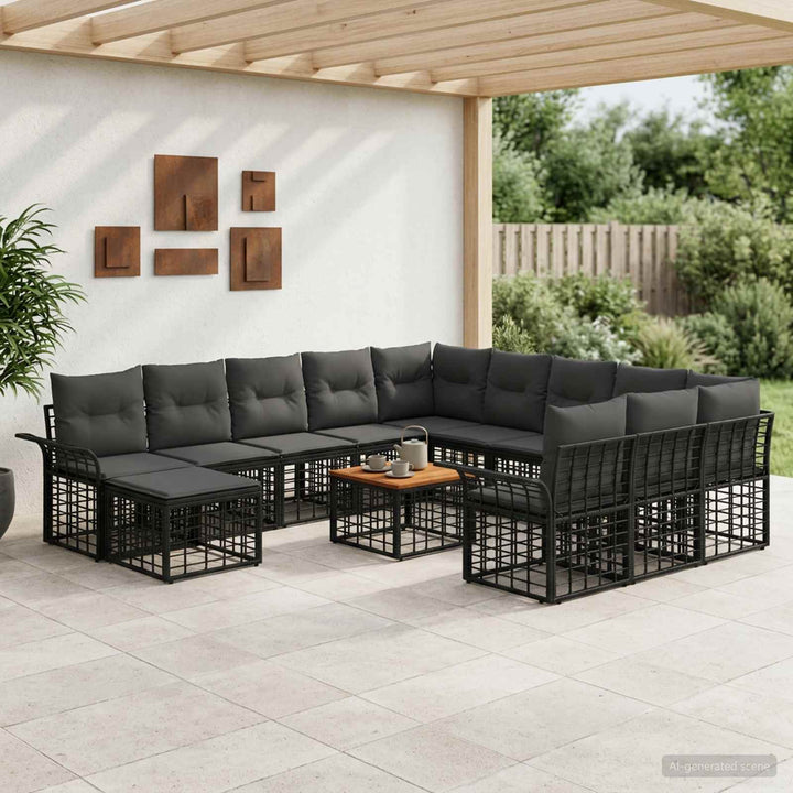 Havesofa Sæt 13 pcs Sort og Mørkegrå polyrattan