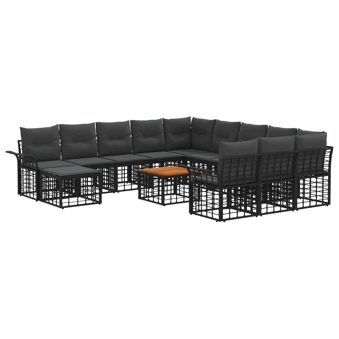 Havesofa Sæt 13 pcs Sort og Mørkegrå polyrattan