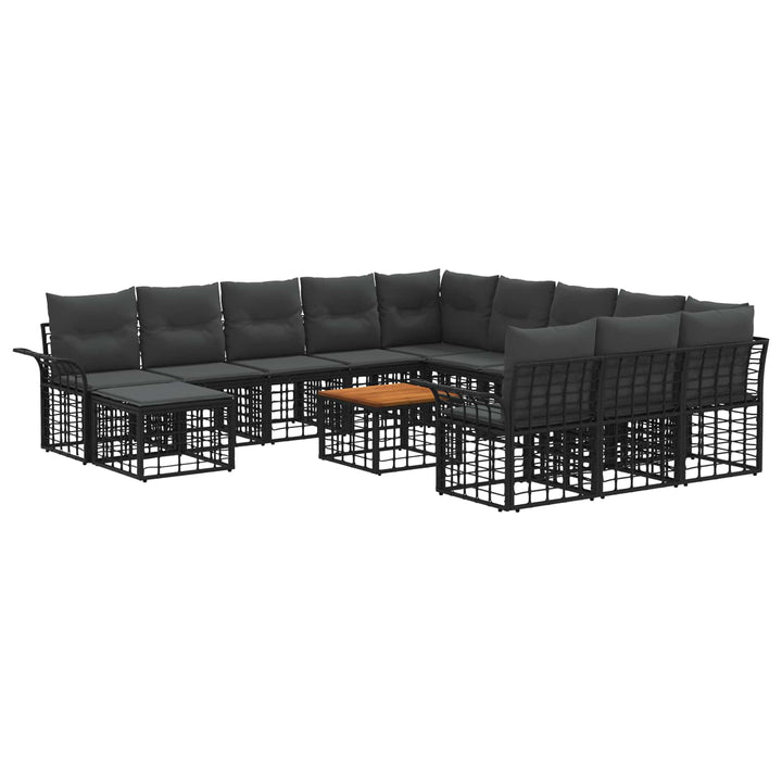 Havesofa Sæt 13 pcs Sort og Mørkegrå polyrattan