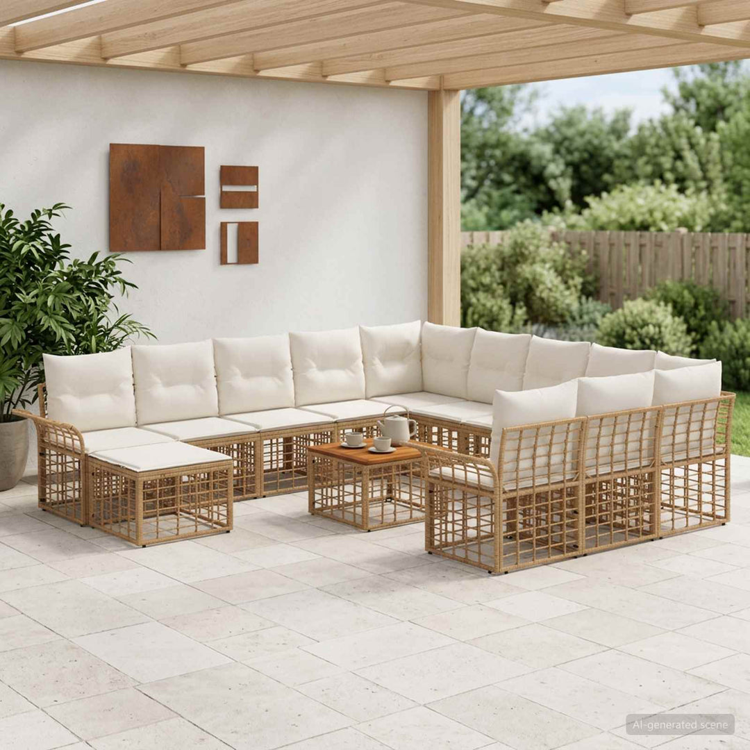 Havesofa Sæt 13 stk. Naturlig og Creme Hvid polyrattan