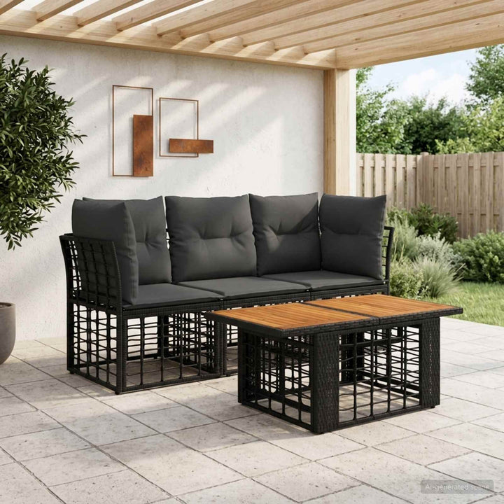 Havesofa Sæt 4 stk. Sort og Mørkegrå polyrattan