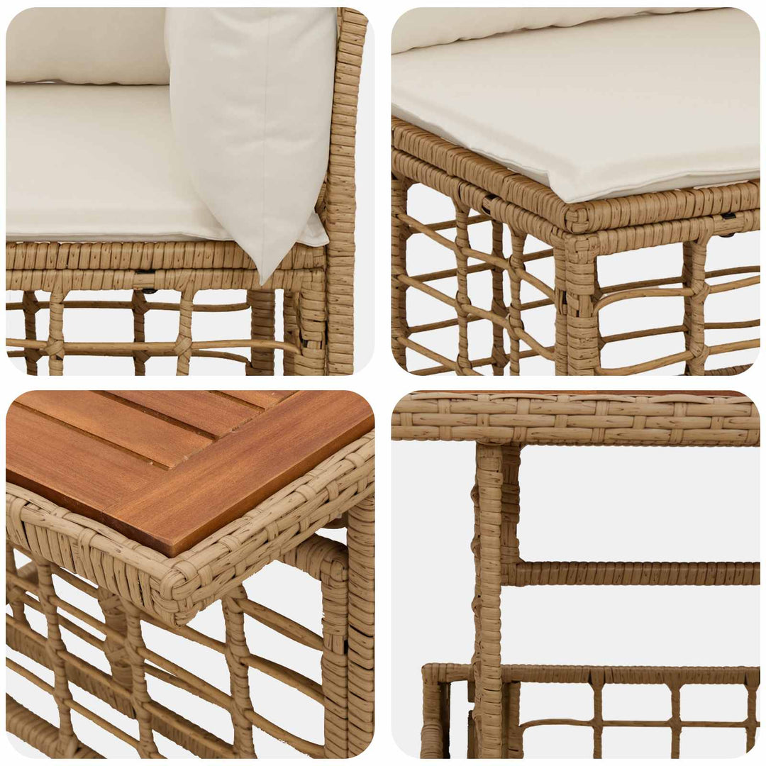 Havesofa Sæt 4 stk. Naturlig og Creme Hvid polyrattan