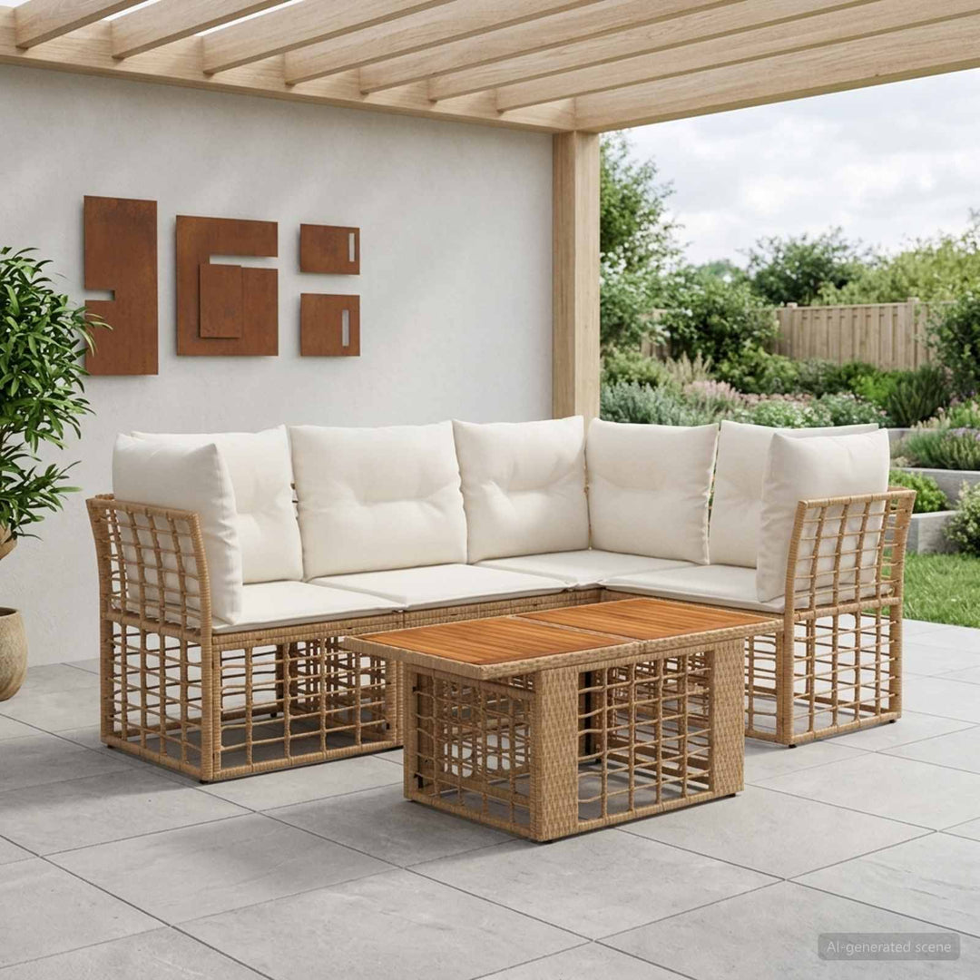 Havesofa Sæt 4 stk. Naturlig og Creme Hvid polyrattan