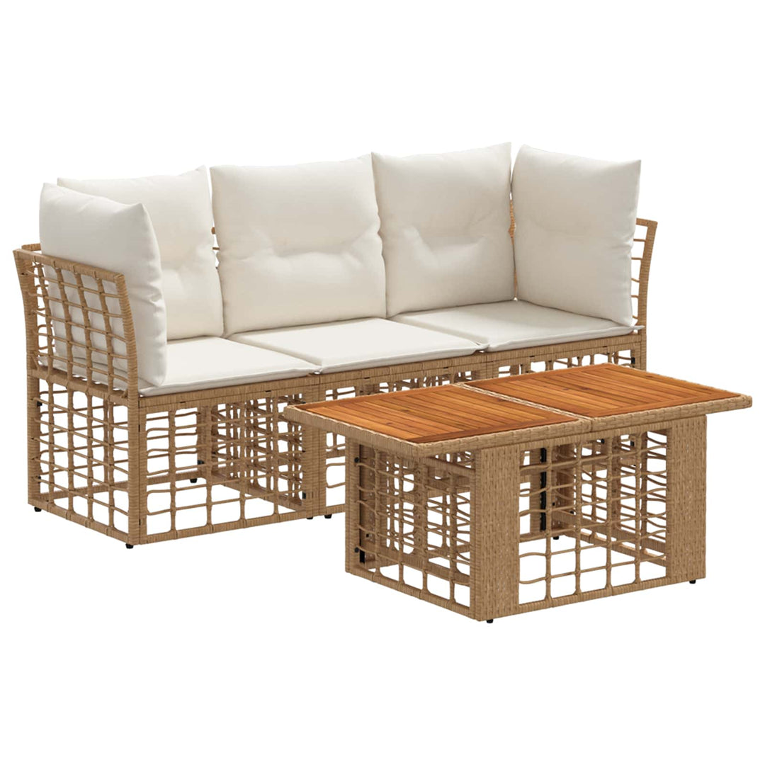 Havesofa Sæt 4 stk. Naturlig og Creme Hvid polyrattan