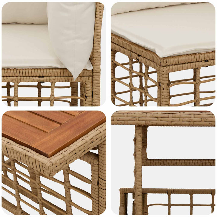 Havesofa Sæt 5 stk. Naturlig og Creme Hvid polyrattan
