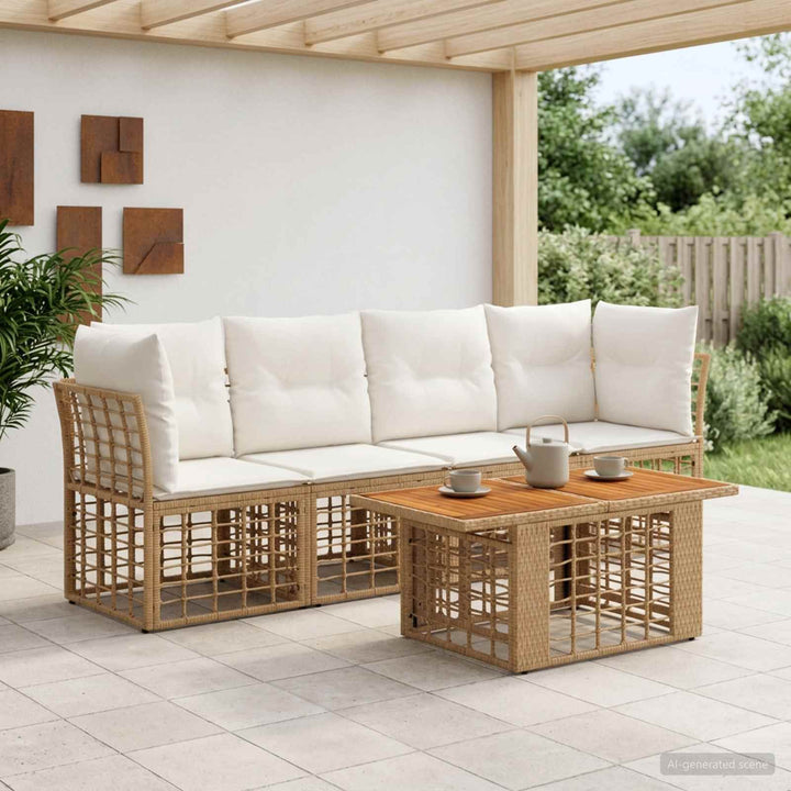 Havesofa Sæt 5 stk. Naturlig og Creme Hvid polyrattan