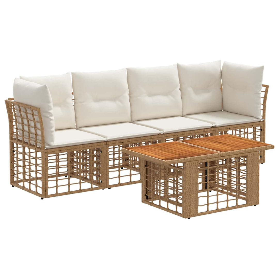 Havesofa Sæt 5 stk. Naturlig og Creme Hvid polyrattan