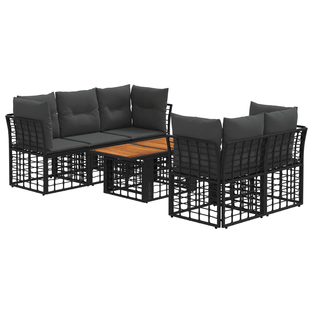 Havesofa Sæt 6 stk. Sort og Mørkegrå polyrattan