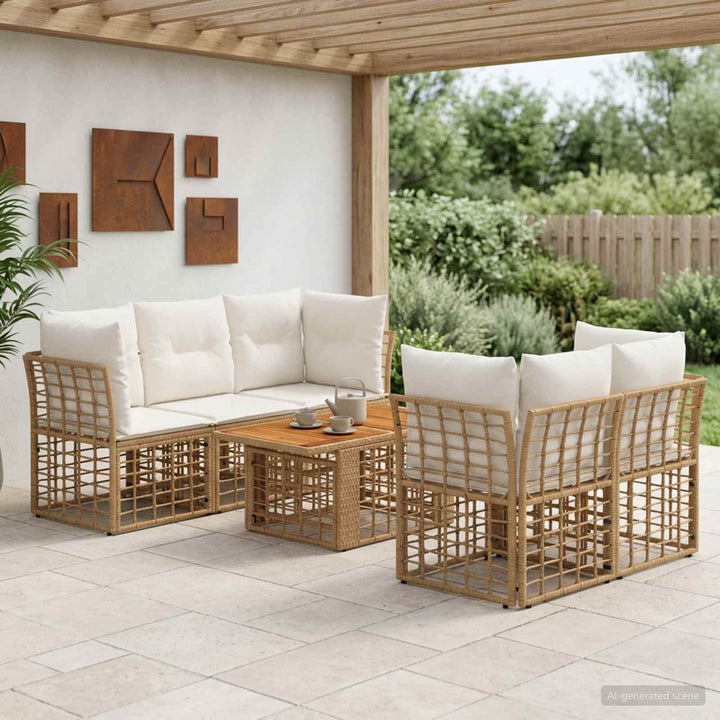Havesofa Sæt 6 stk. Naturlig og Creme Hvid polyrattan