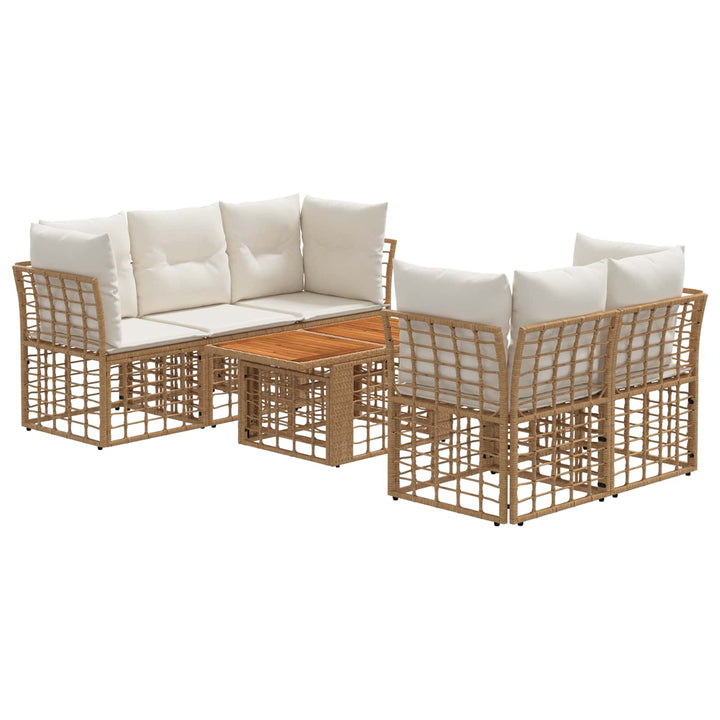 Havesofa Sæt 6 stk. Naturlig og Creme Hvid polyrattan