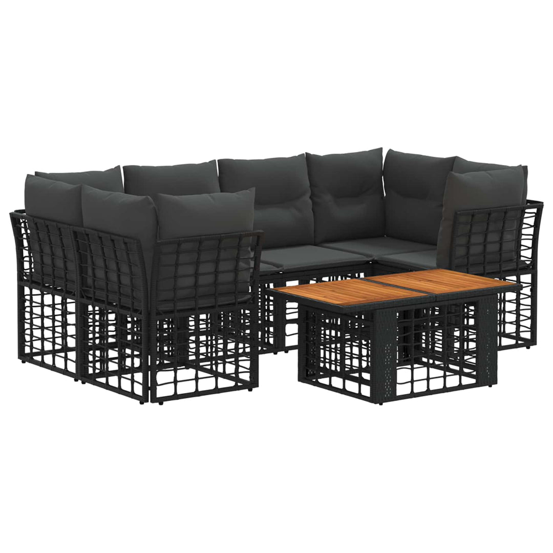 Havesofa Sæt 7 stk. Sort og Mørkegrå polyrattan