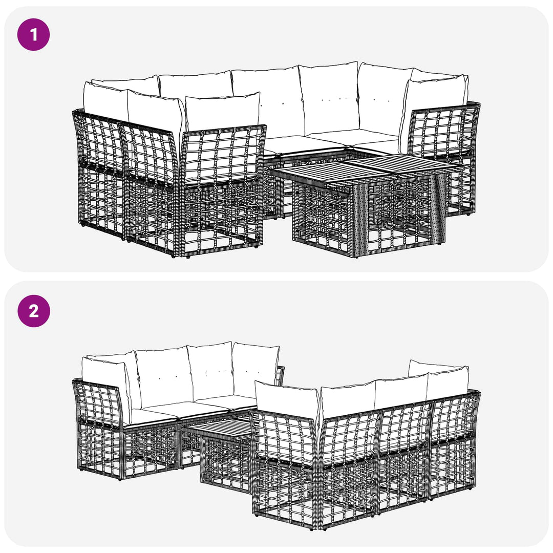 Havesofa Sæt 7 stk. Sort og Mørkegrå polyrattan