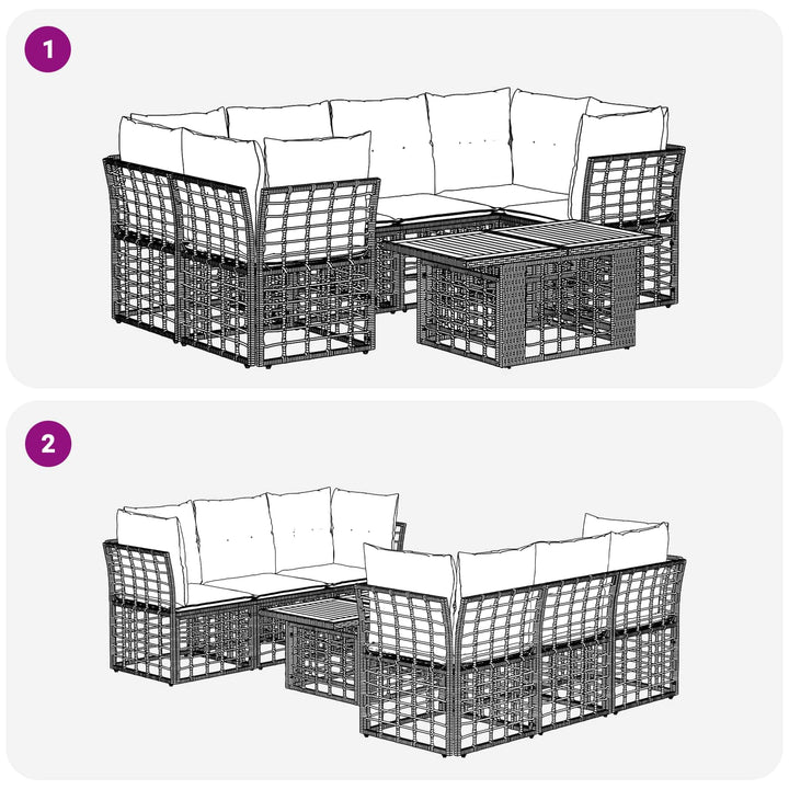 Havesofa Sæt 7 stk. Sort og Mørkegrå polyrattan