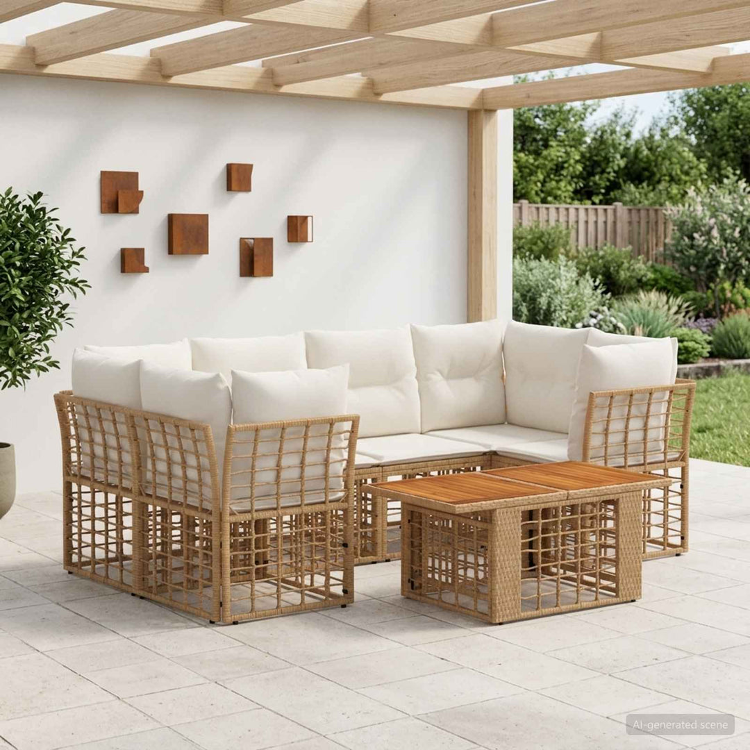 Havesofa Sæt 7 stk. Naturlig og Creme Hvid polyrattan