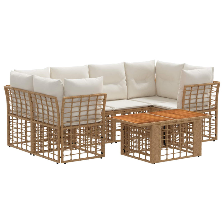 Havesofa Sæt 7 stk. Naturlig og Creme Hvid polyrattan
