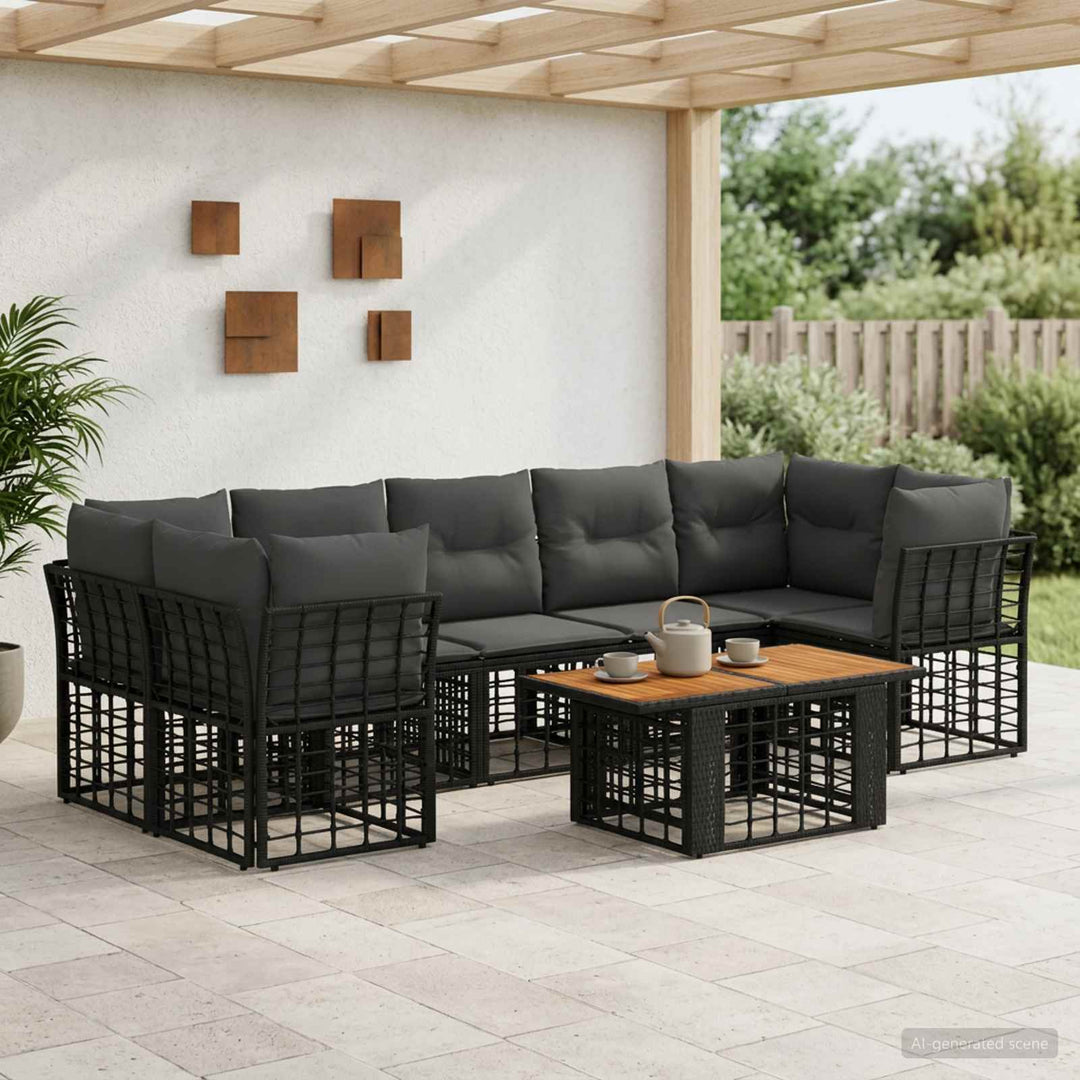 Havesofa Sæt 8 stk. Sort og Mørkegrå polyrattan