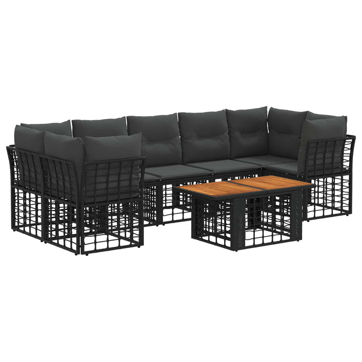 Havesofa Sæt 8 stk. Sort og Mørkegrå polyrattan