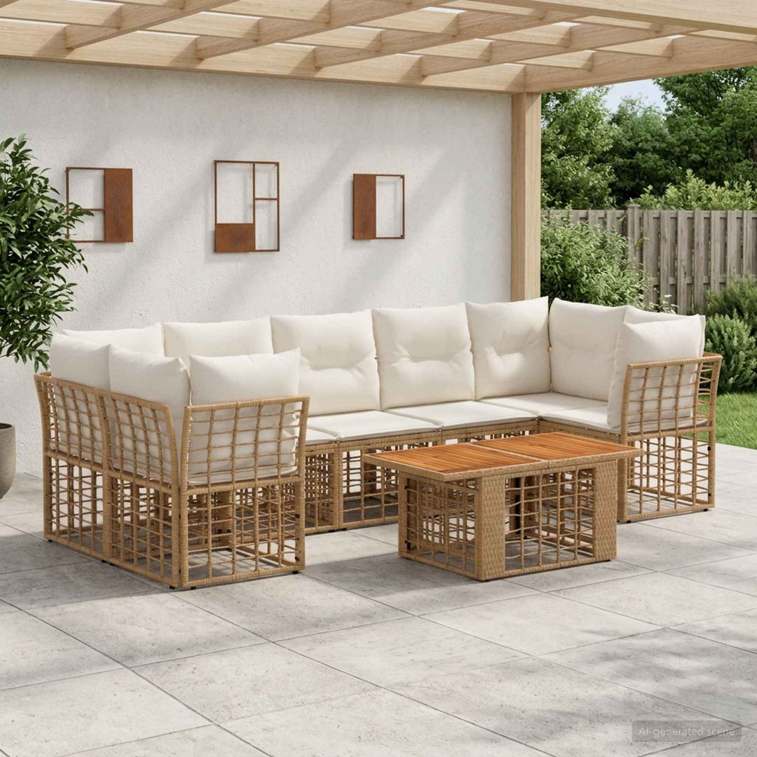 Havesofa Sæt 8 stk. Naturlig og Creme Hvid polyrattan