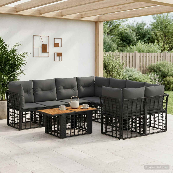 Havesofa Sæt 9 stk. Sort og Mørkegrå polyrattan